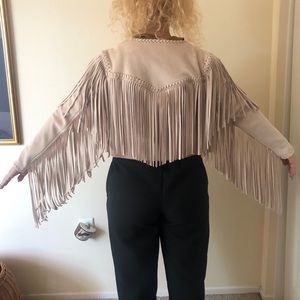 Beige suede fringe jacket from Zara.
